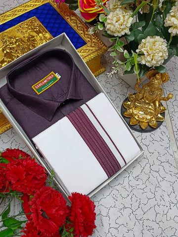 Cotton Dhoti Set (Dark Maroon)
