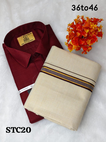 Cotton shirt & Tissue Dhoti (Wine Red)