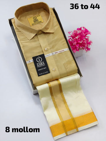 Men's Pattu Dhoti Set (3.6m)(Light Gold)