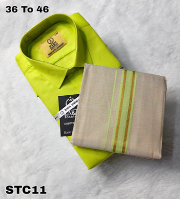 Cotton shirt & Tissue veshti (Lime Green)