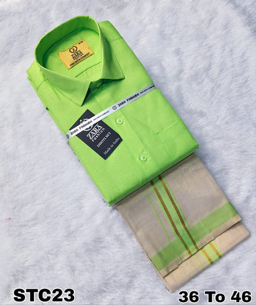 Cotton shirt & Tissue veshti (Parrot Green)