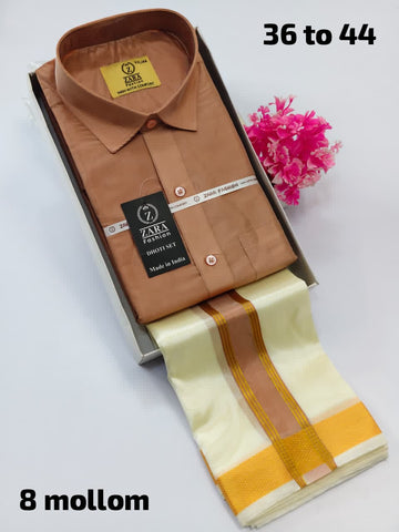 Men's Pattu Dhoti Set (3.6m)(Brown)