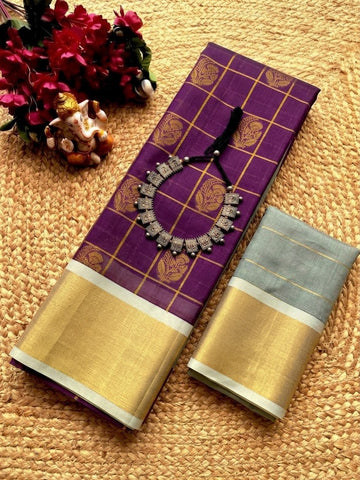 Korvai Checked Sarees (Silk Cotton)