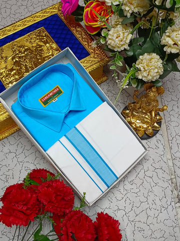 Cotton Dhoti Set (Sky Blue)