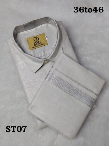 Men's Dhoti Set (White & Grey Border)