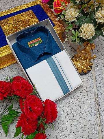 Cotton Dhoti Set (Peacock Blue)