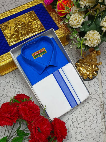 Cotton Dhoti Set (Electric Blue)